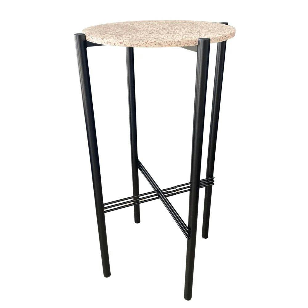 Hire Black Cross Cocktail Table Hire w/ Pink Terrazzo Top, hire Tables, near Blacktown