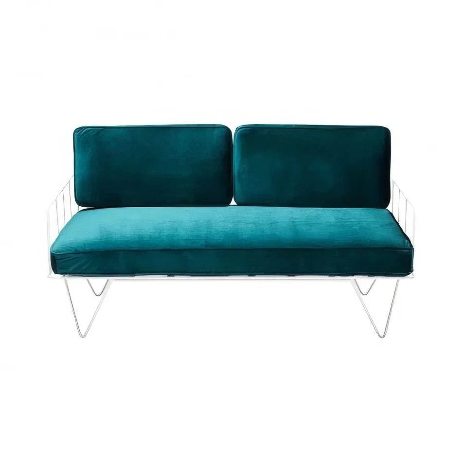 Hire Wire Sofa Lounge w/ Ivy Green Velvet Cushions, hire Chairs, near Auburn