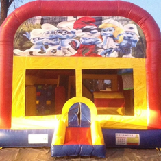 Hire SMURFS JUMPING CASTLE WITH SLIDE, in Doonside, NSW