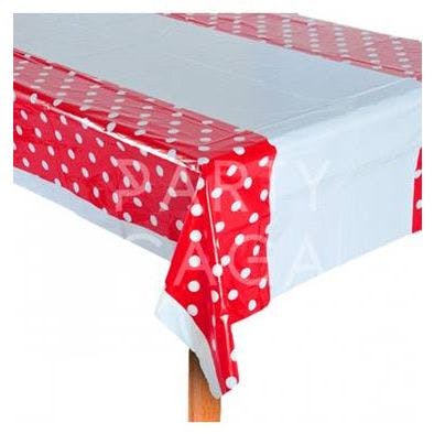 Hire Red polka dot tablecloth for 1800mm table, hire Miscellaneous, near Chullora