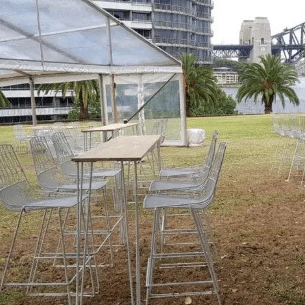 Hire White Hairpin High Bar Table with Natural Timber Top Hire, hire Tables, near Blacktown