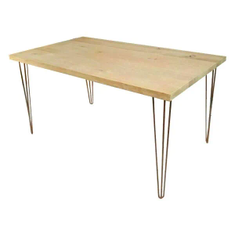 Hire Gold Hairpin Banquet table with natural timber top Hire