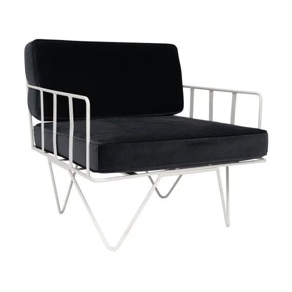 Hire Wire Arm Chair Hire w/ Black Velvet Cushions, hire Chairs, near Blacktown