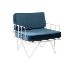 Hire Wire Arm Chair Hire w/ Navy Blue Velvet Cushions