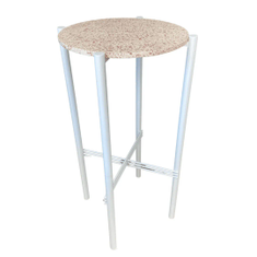 Hire White Cross Cocktail Table Hire w/ Pink Terrazzo Top