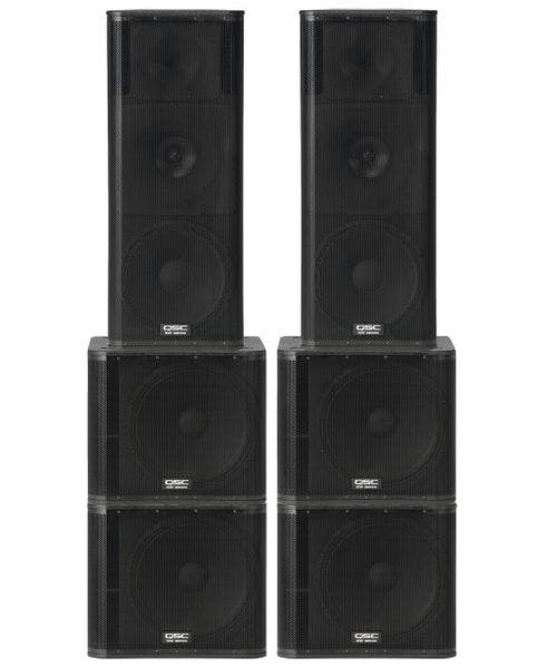 Hire 2 x QSC KW153 1000W 15" 3-way PA Speakers and 4 x QSC KW181 1000W 18" Subwoofers (400 People), in Tempe, NSW