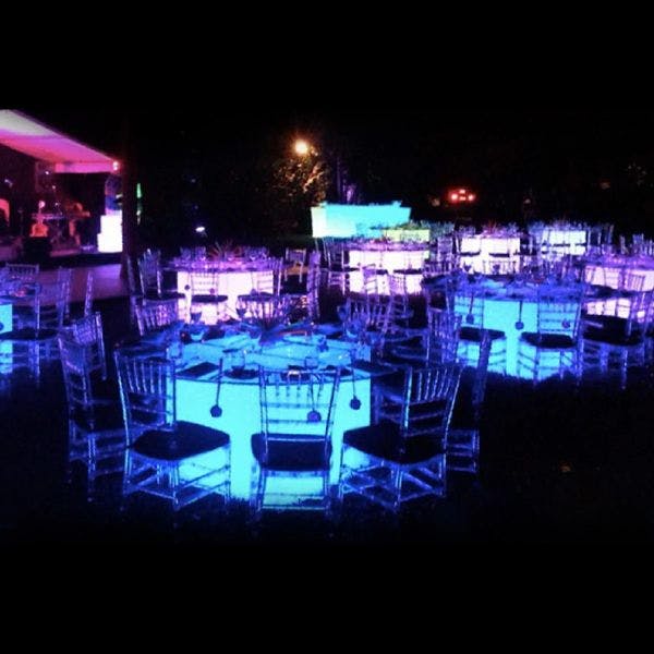 Hire Round Glow Banquet Table Hire, in Auburn