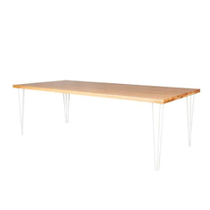 Hire White Hairpin Banquet Table With Natural Timber Top Hire