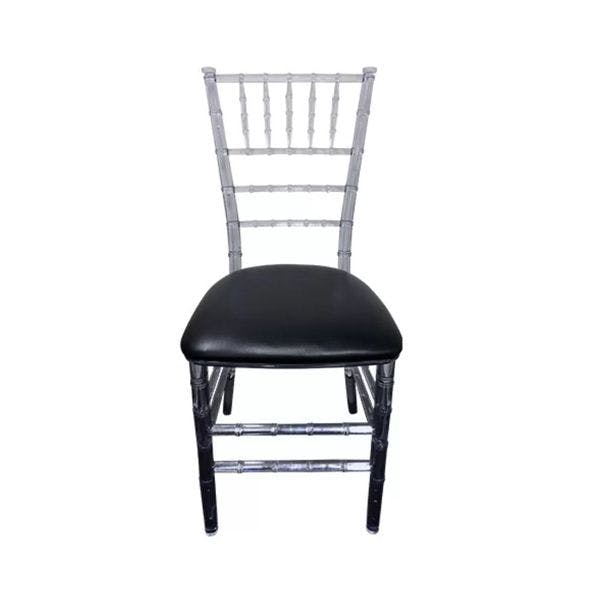 Hire Clear Tiffany Chair Hire w/ Black Cushion, in Blacktown, NSW
