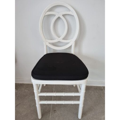 Hire White Chanel Chair with Black Cushion, in Ultimo, NSW