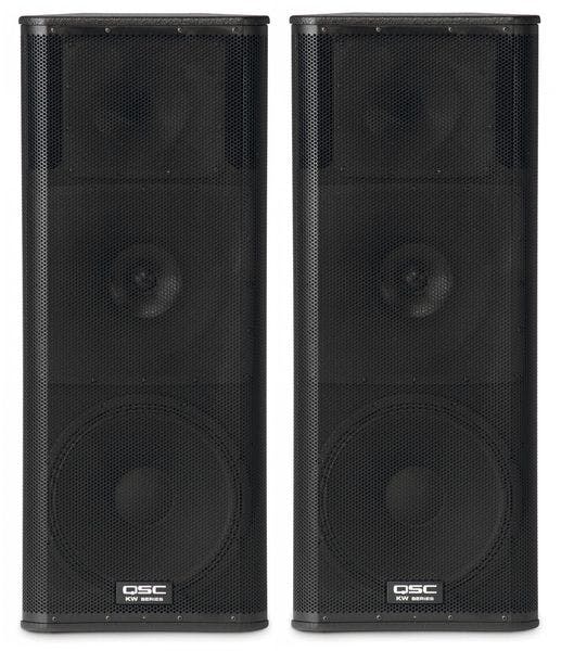 Hire 2 x QSC KW153 1000W 15" 3-way PA Speakers (120 People), in Tempe, NSW