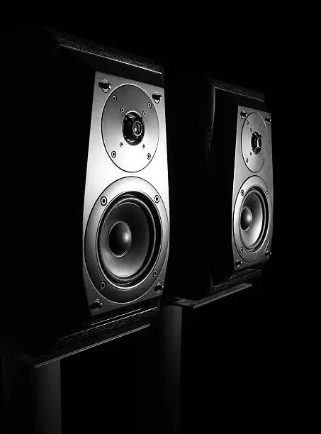 Two Audio Stereos with Stand you can find on Gecko” style=