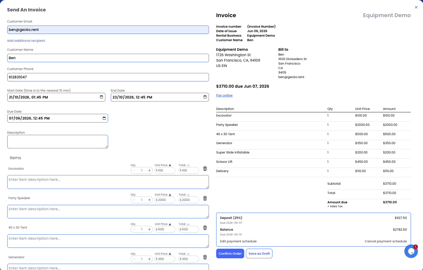 Gecko payment and invoicing dashboard